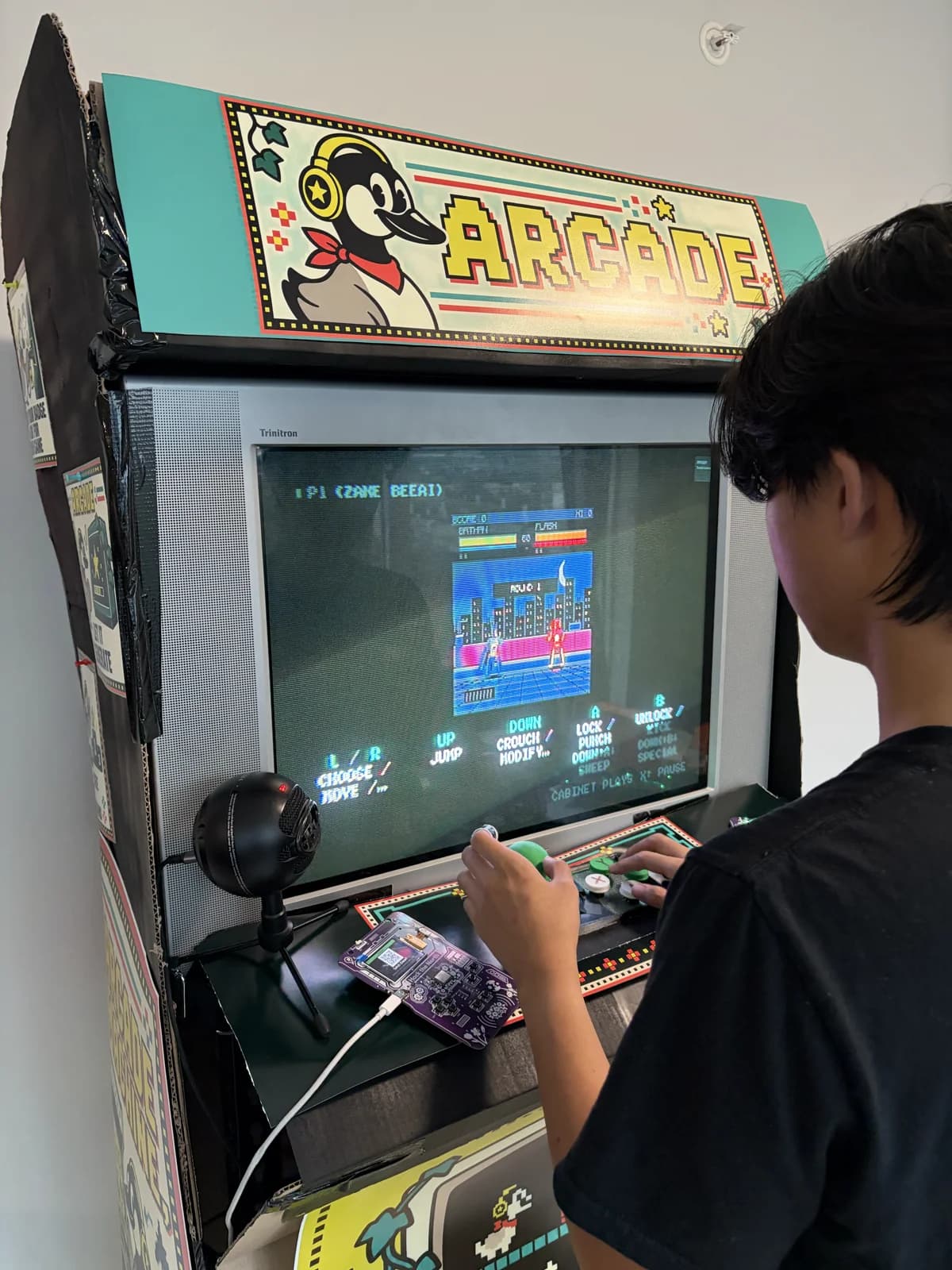 Playing on the CRT with a badge connected.